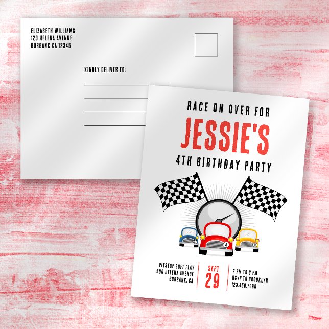 Race on Over Car Birthday Party Invitation Postcard (Creator Uploaded)