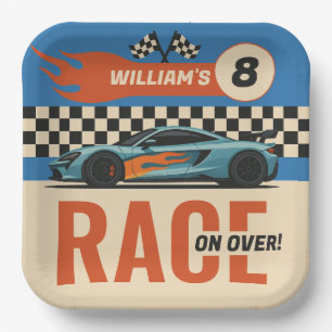Race on Over Cool Car Race Boys Birthday Paper Plate