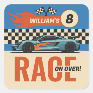 Race on Over Cool Car Race Boys Birthday Square Sticker