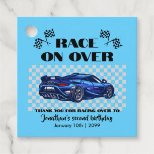 Race on Over Modern Blue Sports Car Any Age Favour Tags