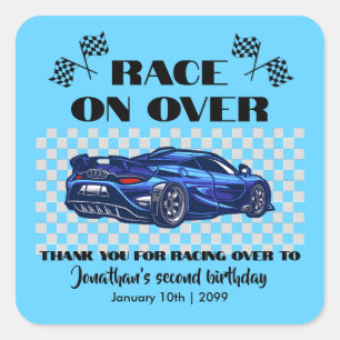Race on Over Modern Blue Sports Car Any Age Square Sticker
