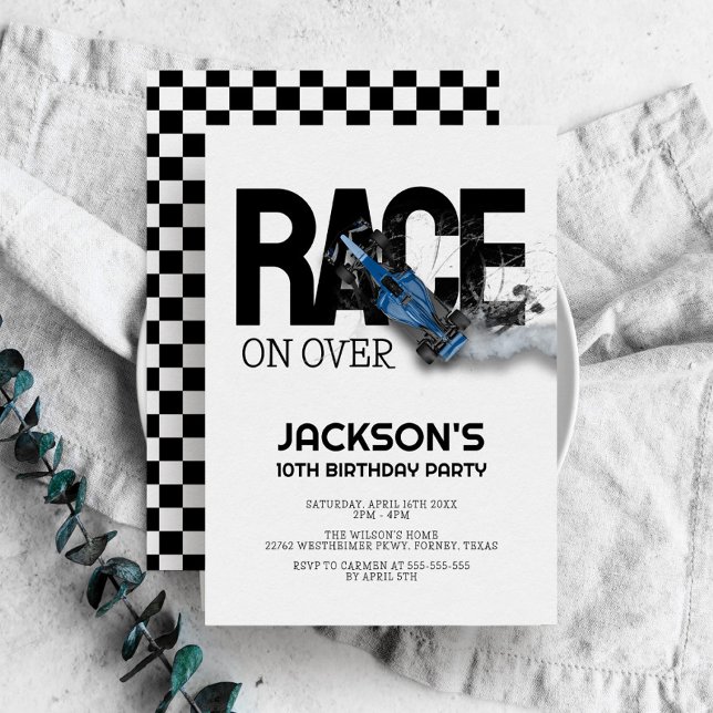 Race On Over Modern Race Car Boy Birthday Party Invitation (Creator Uploaded)