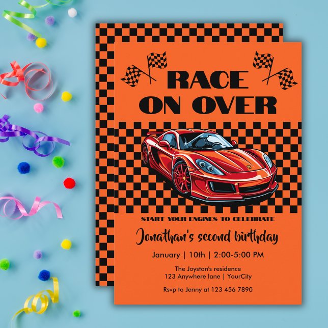 Race on Over Modern Red Sports Car Any Age Invitation (Creator Uploaded)