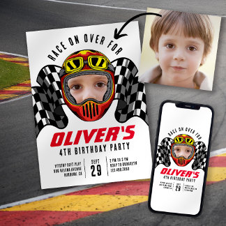Race on Over Photo Birthday Party Invitation