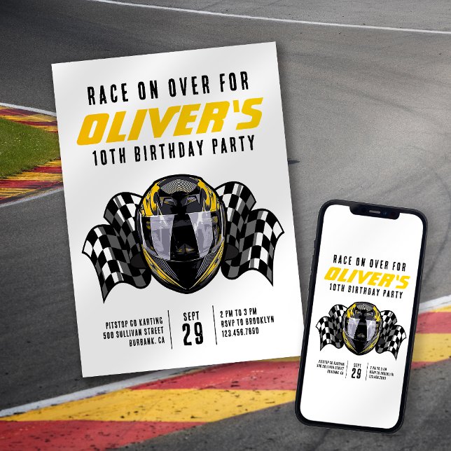 Race on Over Racing Helmet Birthday Party Invitation (Creator Uploaded)