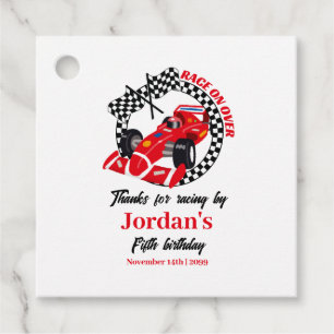 Race On Over Red Race Car Any Age Birthday Favour Tags