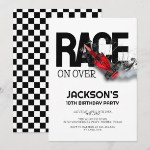 Race On Over Red Race Car Birthday Party Invitation