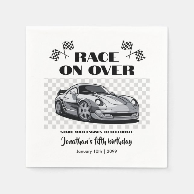 Race on Over Silver Modern Race Car Any Age Napkin (Front)