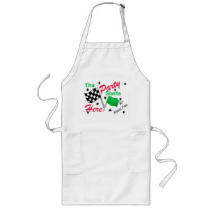 Race Party Starts Here Chequered Flag Custom Long Apron