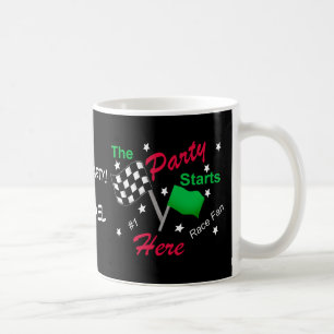 Race Party Starts Name Personalised Chequered Flag Coffee Mug