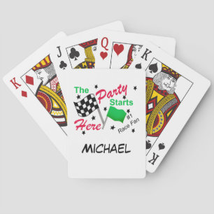 Race Party Starts Name Personalised Chequered Flag Playing Cards