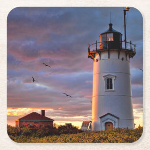 Race Point Lighthouse Square Paper Coaster