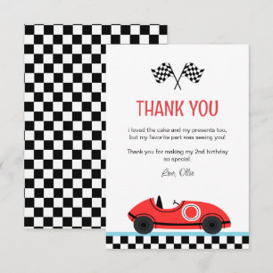 Race Red Car Birthday  Flat Thank You Card