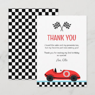 Race Red Car Birthday Flat Thank You Card