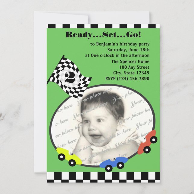 Race Time Birthday Green Invitation (Front)