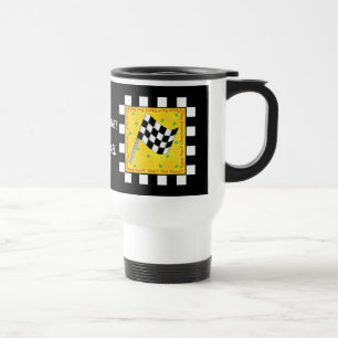 Race Time Name Personalised Chequered Flag Travel Mug