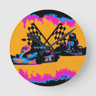 Race to the Finish - Go Kart Racers Round Clock