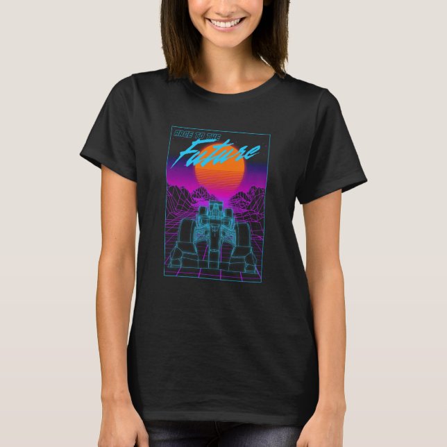 Race To the Future Vaporwave Drag Race Car Car Guy T-Shirt (Front)