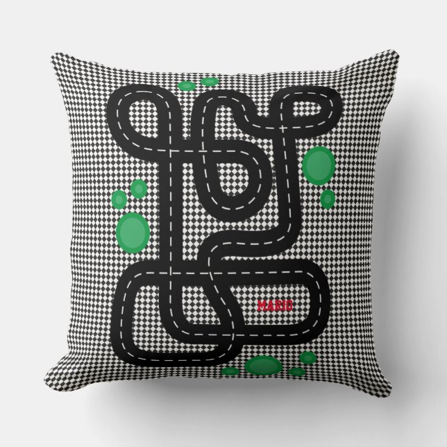 Race Track Kids Playmat Cars Trucks Name Boy Decor Cushion (Front)