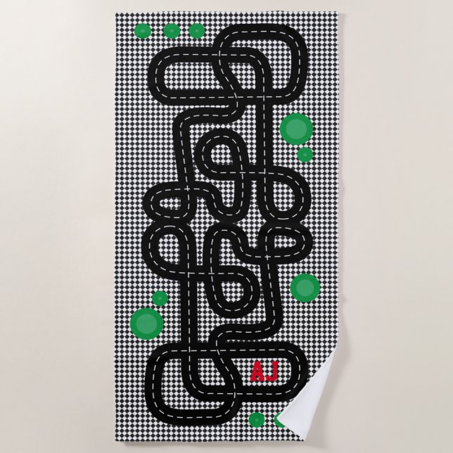 Race Track Kids Playmat Cars Trucks Name Racing Beach Towel (Front)