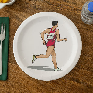 Race Walker Athlete Sports Runner in Motion  Paper Plate