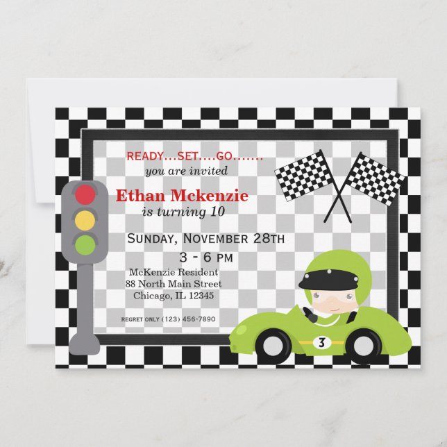 Racecar birthday invitation (Front)