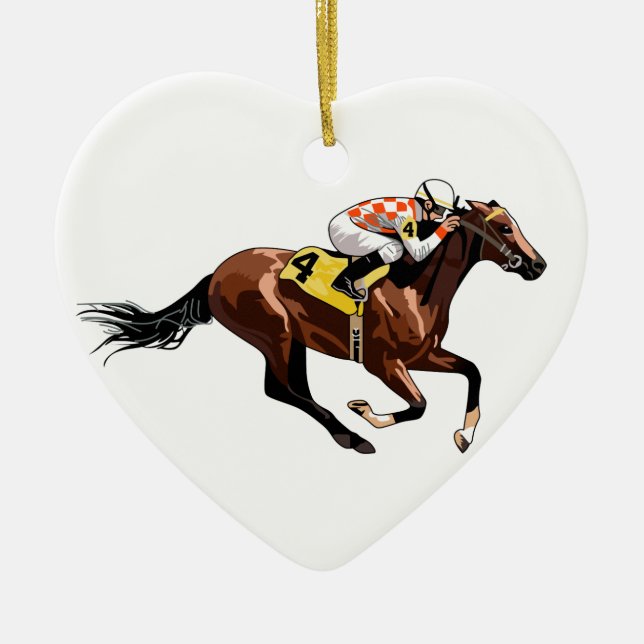 Racehorse and Jockey Ceramic Tree Decoration (Front)