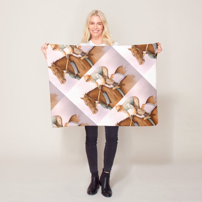 RaceHorse and JockeyWaterColor Fleece Blanket (In Situ)
