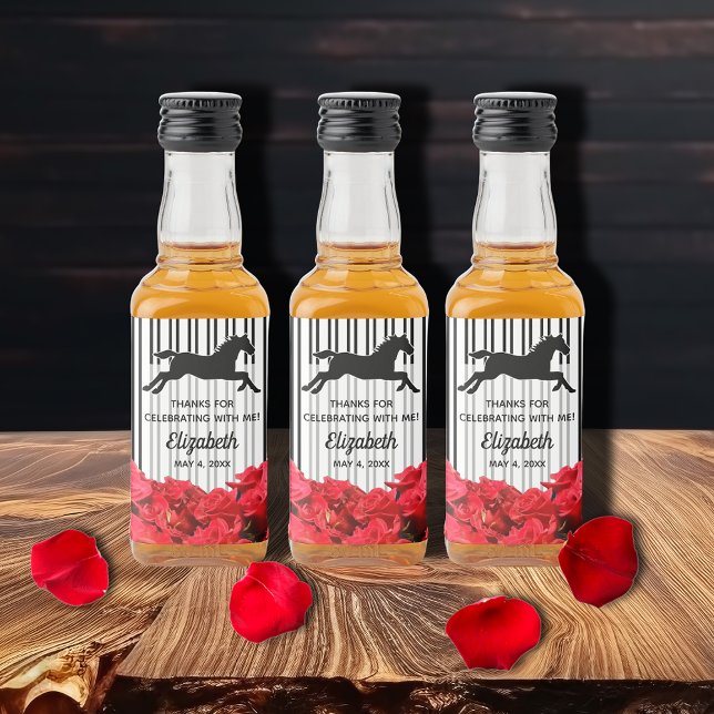 Racehorse and Roses Black White Stripes Derby Liquor Bottle Label (Creator Uploaded)