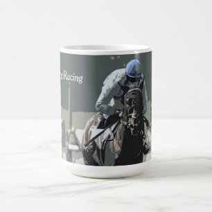 Racehorse With Jockey In Blue Coffee Mug