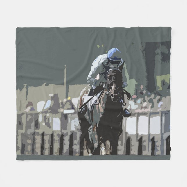 Racehorse With Jockey In Blue Fleece Blanket (Front (Horizontal))