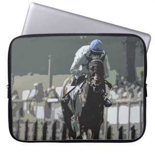 Racehorse With Jockey In Blue Laptop Sleeve
