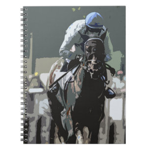 Racehorse With Jockey In Blue Spiral Notebook