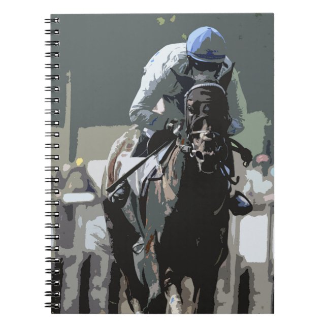 Racehorse With Jockey In Blue Spiral Notebook (Front)