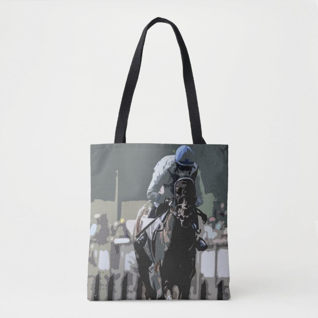 Racehorse With Jockey In Blue Tote Bag (Front)