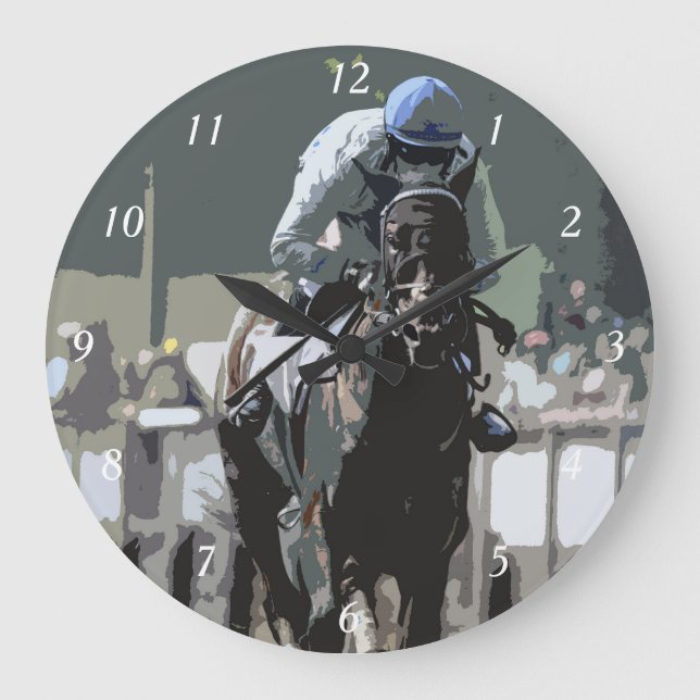 Racehorse With Jockey In Blue Wall Clock (Front)