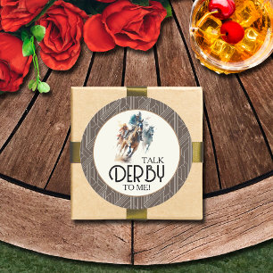 Racehorses and Jockeys Derby Brown Classic Round Sticker