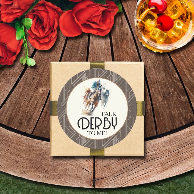 Racehorses and Jockeys Derby Brown Classic Round Sticker (Talk Derby to Me racehorses and jockeys brown round 3" stickers (1-1/2" available))