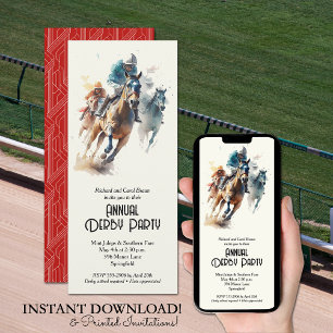 Racehorses and Jockeys Derby Party Invitation