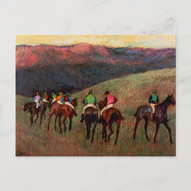 Racehorses in a Landscape jockeys horse art Degas Postcard (Front)