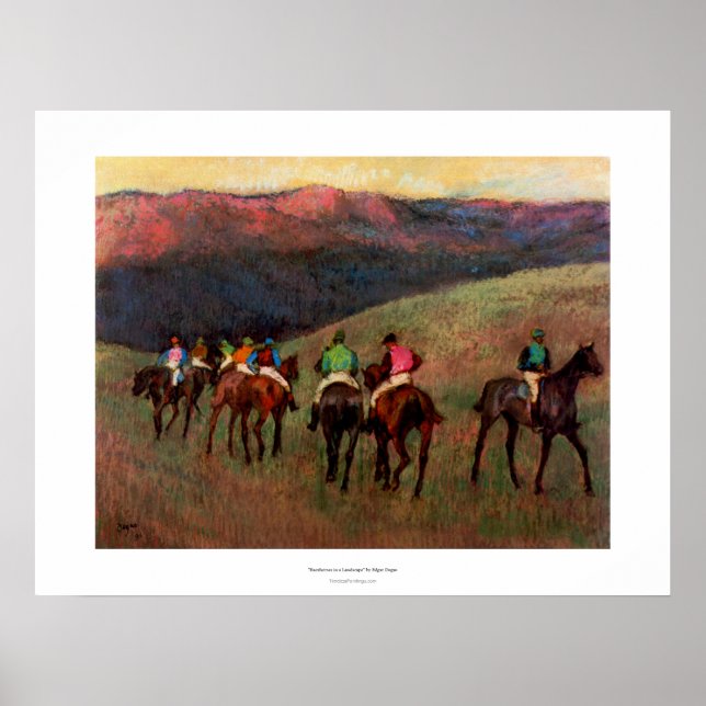 Racehorses in a landscape jockeys horse art Degas Poster (Front)