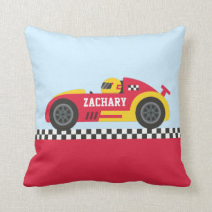 Racer in Yellow and Red Race Car Boys Room Decor Cushion