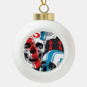 Racer Skull: Vintage Seamless Rebellion. Ceramic Ball Christmas Ornament