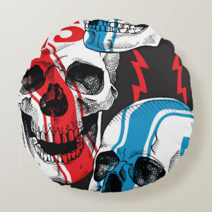 Racer Skull: Vintage Seamless Rebellion. Round Cushion