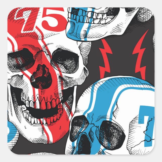 Racer Skull: Vintage Seamless Rebellion. Square Sticker (Front)