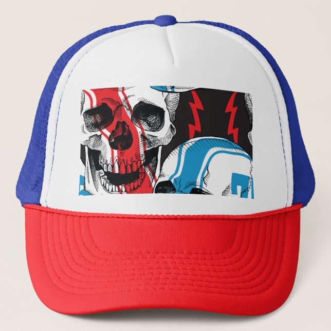 Racer Skull: Vintage Seamless Rebellion. Trucker Hat (Front)