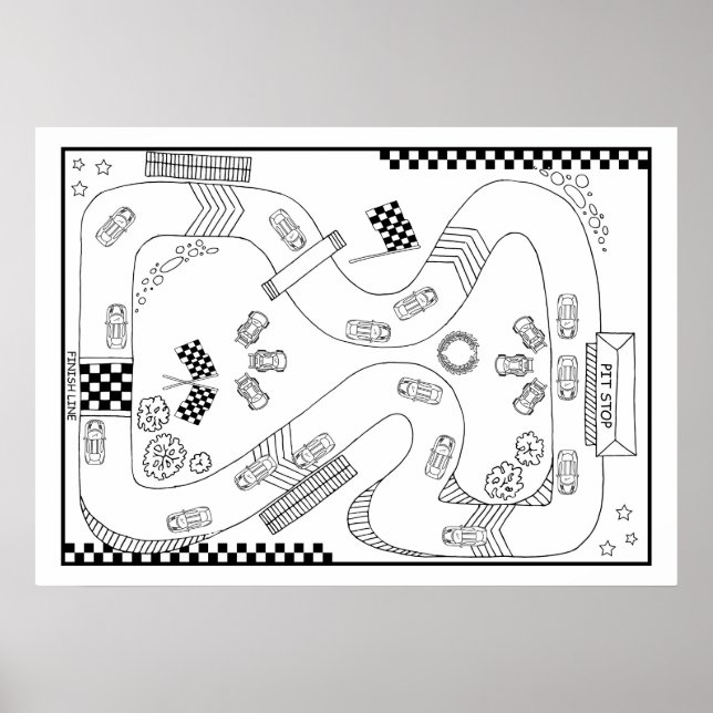Racetrack Motor Cars Boys DIY Colouring Poster (Front)