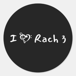 Rach 3 Minimalist White Text Classical Music Classic Round Sticker