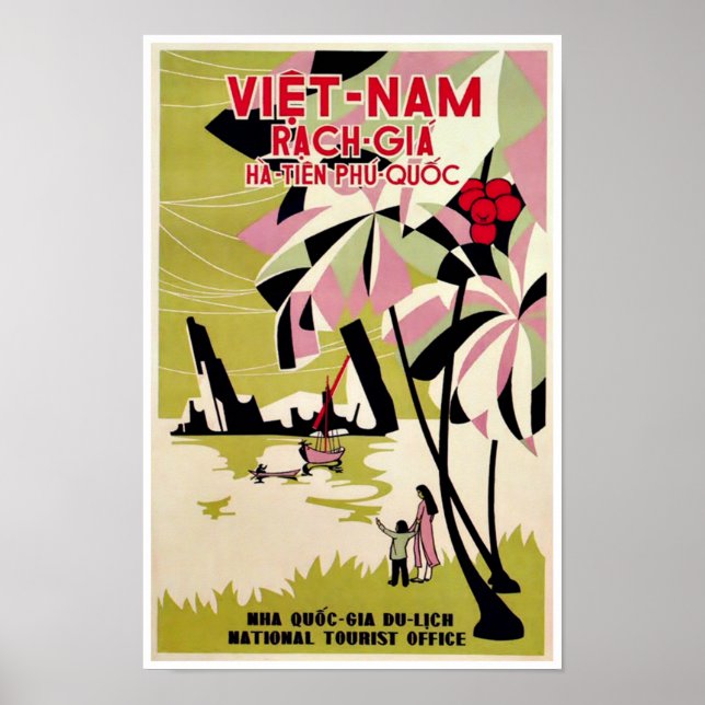 Rach Gia Vietnam Vintage Art Deco Travel Poster (Front)