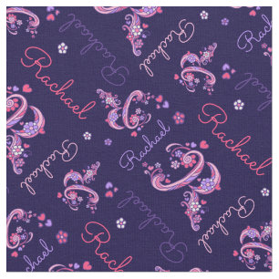 Rachael letter R monogram heart flowers fabric